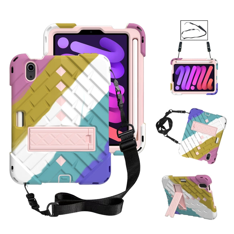 For iPad mini 6 Shockproof Rhombus Robot PC + Silicone Protective Tablet Case with Holder & Shoulder Strap