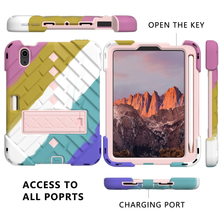 For iPad mini 6 Shockproof Rhombus Robot PC + Silicone Protective Tablet Case with Holder & Shoulder Strap