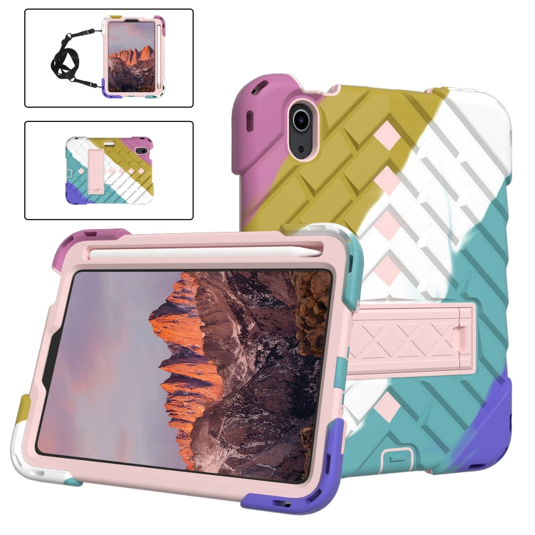 For iPad mini 6 Shockproof Rhombus Robot PC + Silicone Protective Tablet Case with Holder & Shoulder Strap