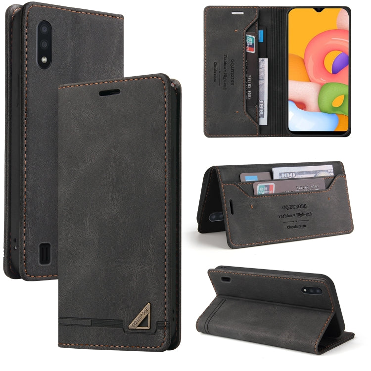 For Samsung Galaxy A01 Skin Feel Anti-theft Brush Horizontal Flip Leather Case with Holder & Card Slots & Wallet