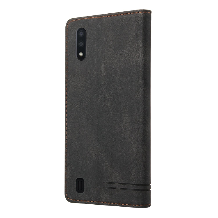 For Samsung Galaxy A01 Skin Feel Anti-theft Brush Horizontal Flip Leather Case with Holder & Card Slots & Wallet