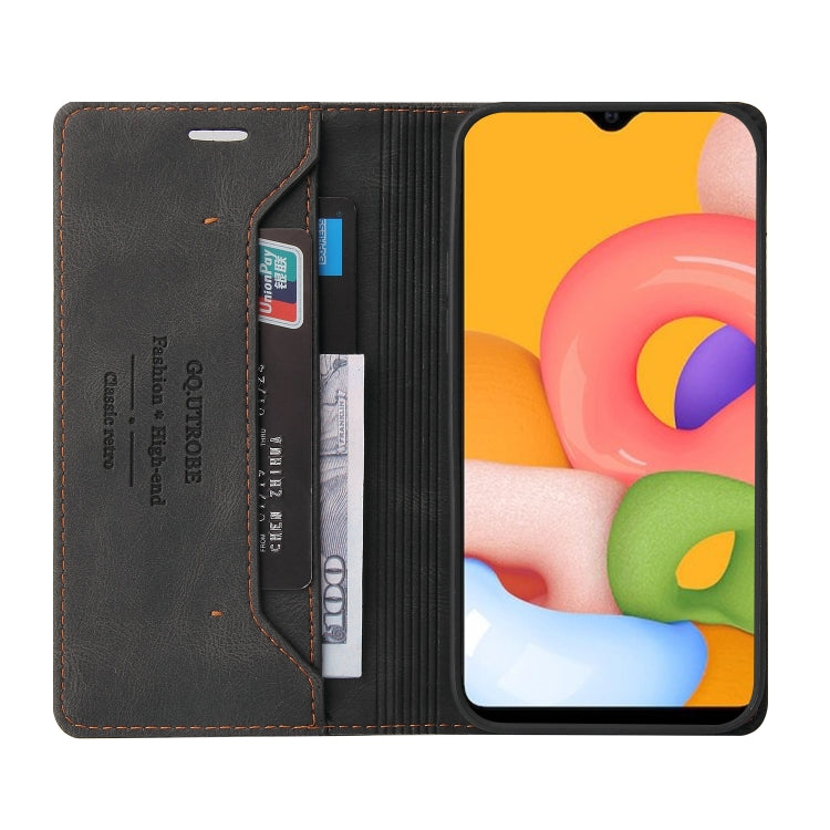For Samsung Galaxy A01 Skin Feel Anti-theft Brush Horizontal Flip Leather Case with Holder & Card Slots & Wallet