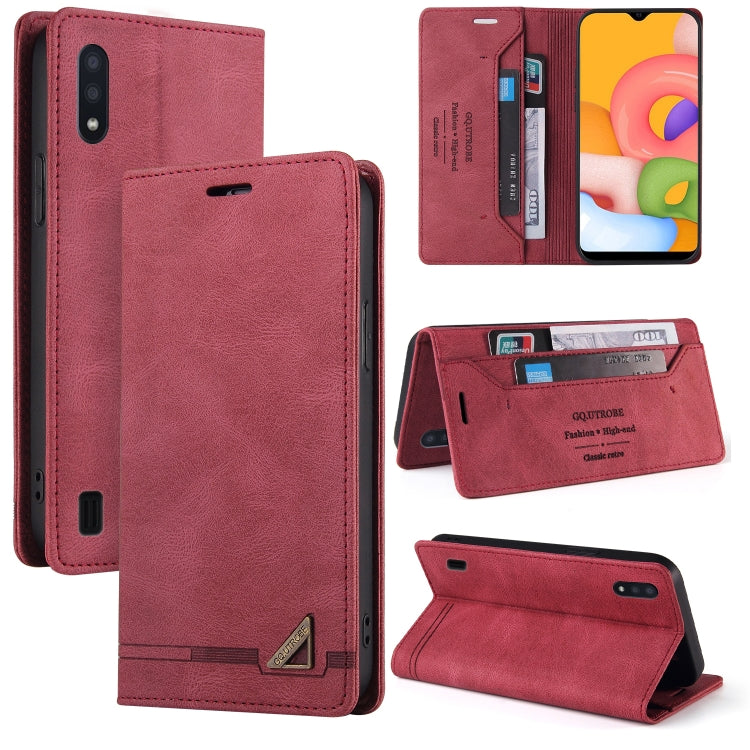 For Samsung Galaxy A01 Skin Feel Anti-theft Brush Horizontal Flip Leather Case with Holder & Card Slots & Wallet