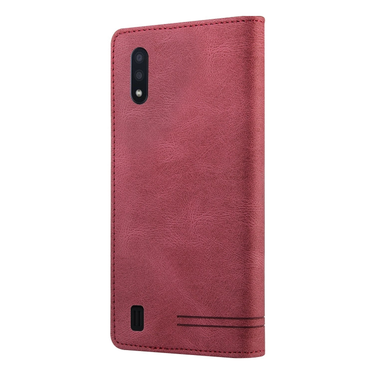 For Samsung Galaxy A01 Skin Feel Anti-theft Brush Horizontal Flip Leather Case with Holder & Card Slots & Wallet