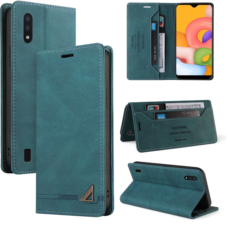 For Samsung Galaxy A01 Skin Feel Anti-theft Brush Horizontal Flip Leather Case with Holder & Card Slots & Wallet