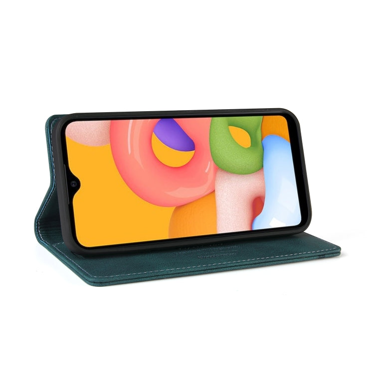 For Samsung Galaxy A01 Skin Feel Anti-theft Brush Horizontal Flip Leather Case with Holder & Card Slots & Wallet