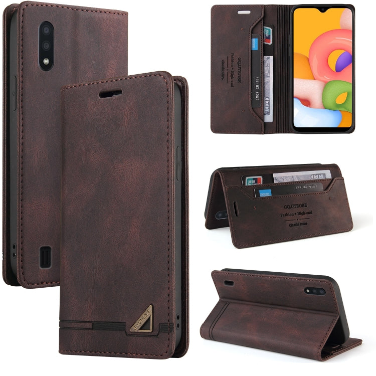 For Samsung Galaxy A01 Skin Feel Anti-theft Brush Horizontal Flip Leather Case with Holder & Card Slots & Wallet