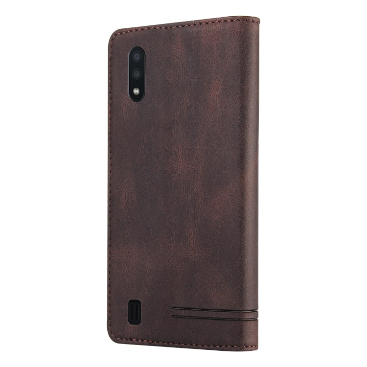For Samsung Galaxy A01 Skin Feel Anti-theft Brush Horizontal Flip Leather Case with Holder & Card Slots & Wallet