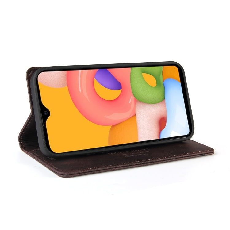 For Samsung Galaxy A01 Skin Feel Anti-theft Brush Horizontal Flip Leather Case with Holder & Card Slots & Wallet
