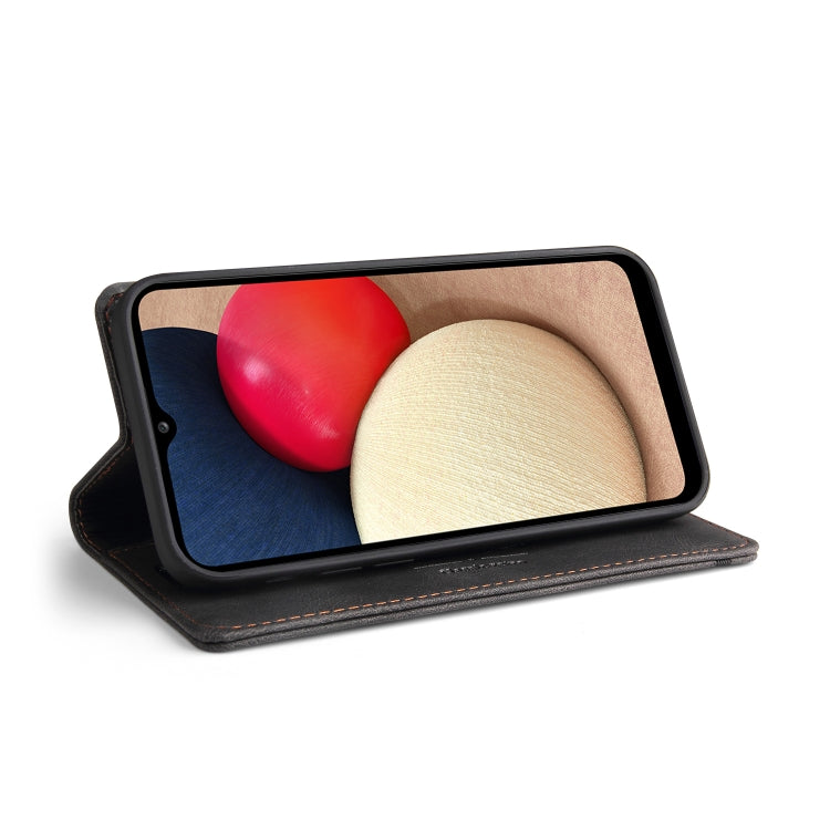 For Samsung Galaxy A02s EU Edition Skin Feel Anti-theft Brush Horizontal Flip Leather Case with Holder & Card Slots & Wallet