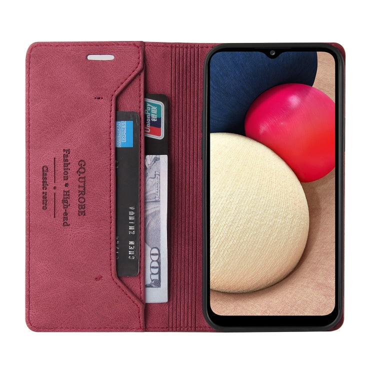 For Samsung Galaxy A02s EU Edition Skin Feel Anti-theft Brush Horizontal Flip Leather Case with Holder & Card Slots & Wallet