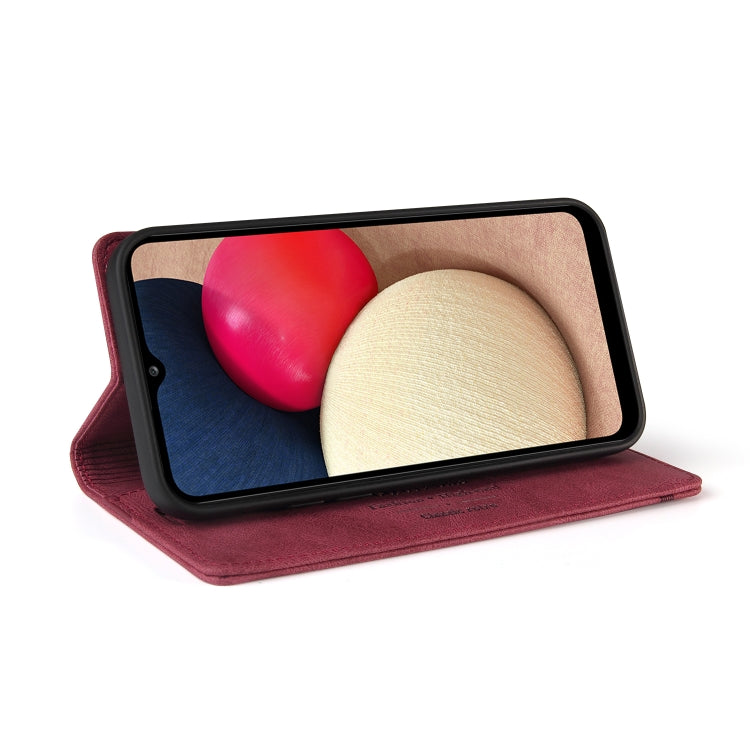 For Samsung Galaxy A02s EU Edition Skin Feel Anti-theft Brush Horizontal Flip Leather Case with Holder & Card Slots & Wallet