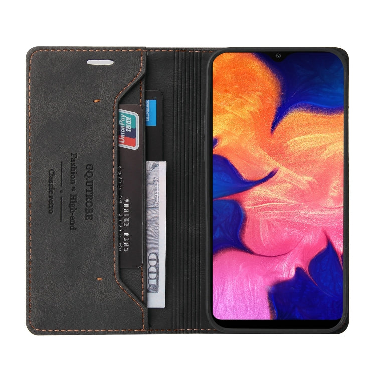 For Samsung Galaxy A10 Skin Feel Anti-theft Brush Horizontal Flip Leather Case with Holder & Card Slots & Wallet