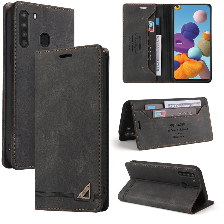 For Samsung Galaxy A21 Skin Feel Anti-theft Brush Horizontal Flip Leather Case with Holder & Card Slots & Wallet