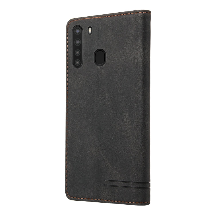 For Samsung Galaxy A21 Skin Feel Anti-theft Brush Horizontal Flip Leather Case with Holder & Card Slots & Wallet