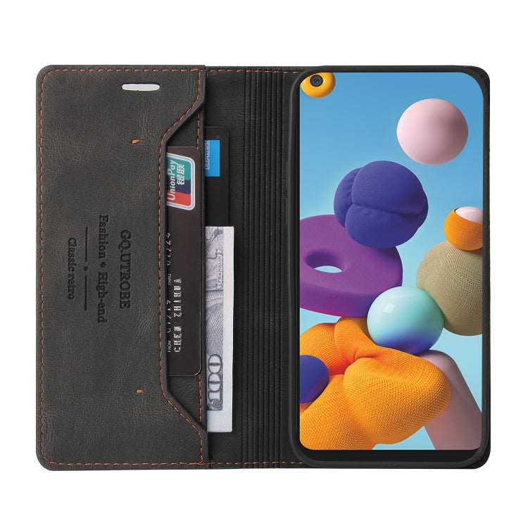 For Samsung Galaxy A21 Skin Feel Anti-theft Brush Horizontal Flip Leather Case with Holder & Card Slots & Wallet