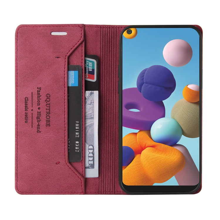 For Samsung Galaxy A21 Skin Feel Anti-theft Brush Horizontal Flip Leather Case with Holder & Card Slots & Wallet