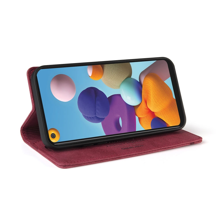 For Samsung Galaxy A21 Skin Feel Anti-theft Brush Horizontal Flip Leather Case with Holder & Card Slots & Wallet