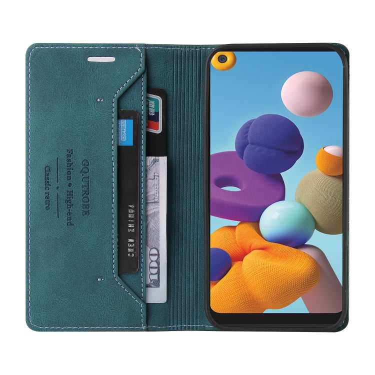For Samsung Galaxy A21 Skin Feel Anti-theft Brush Horizontal Flip Leather Case with Holder & Card Slots & Wallet