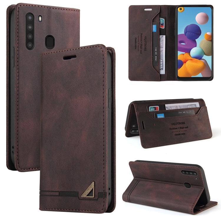 For Samsung Galaxy A21 Skin Feel Anti-theft Brush Horizontal Flip Leather Case with Holder & Card Slots & Wallet