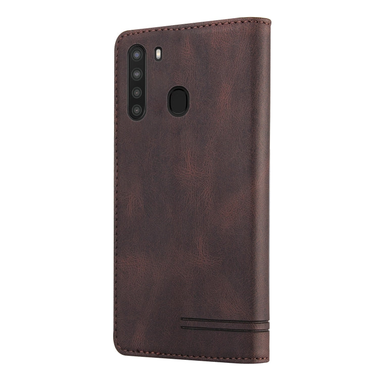 For Samsung Galaxy A21 Skin Feel Anti-theft Brush Horizontal Flip Leather Case with Holder & Card Slots & Wallet