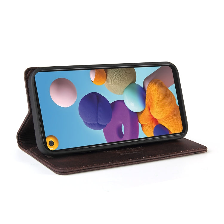 For Samsung Galaxy A21 Skin Feel Anti-theft Brush Horizontal Flip Leather Case with Holder & Card Slots & Wallet