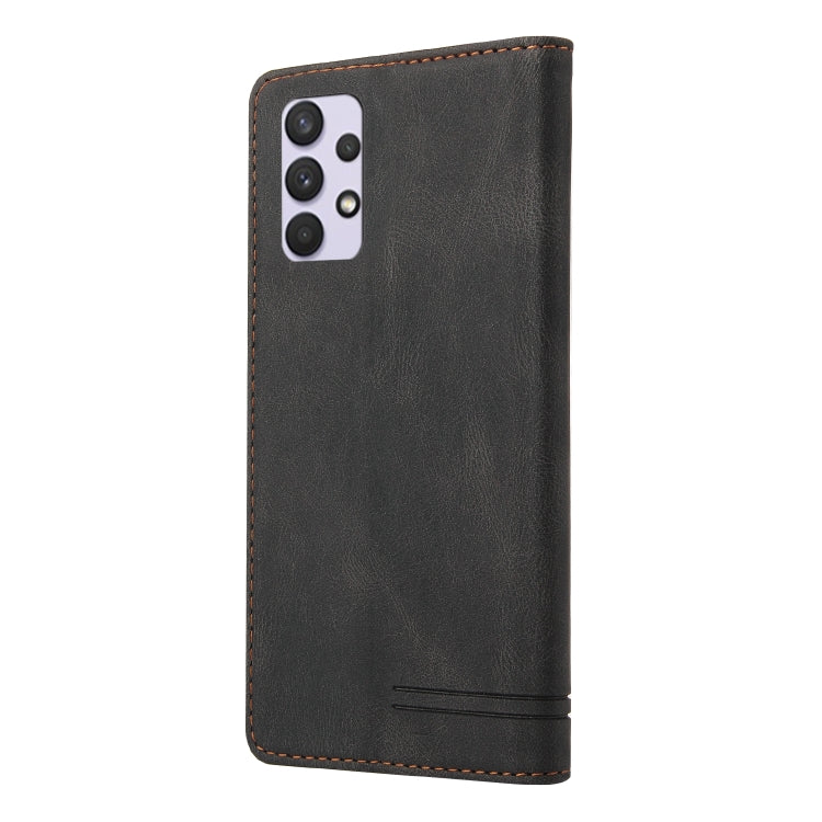 For Samsung Galaxy A32 4G Skin Feel Anti-theft Brush Horizontal Flip Leather Case with Holder & Card Slots & Wallet