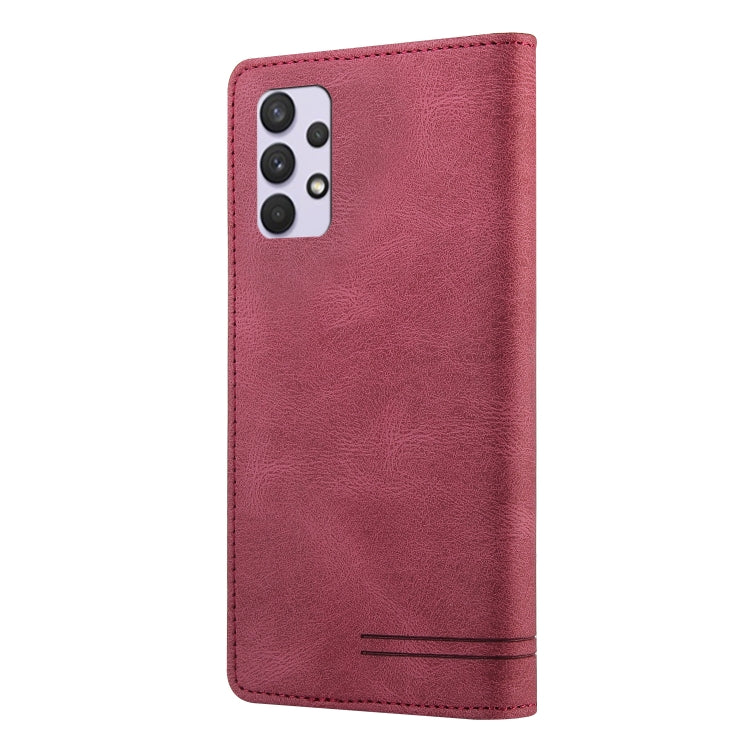 For Samsung Galaxy A32 4G Skin Feel Anti-theft Brush Horizontal Flip Leather Case with Holder & Card Slots & Wallet