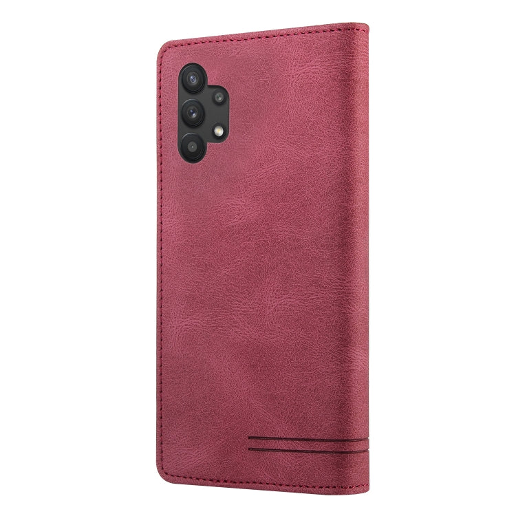 For Samsung Galaxy A32 5G Skin Feel Anti-theft Brush Horizontal Flip Leather Case with Holder & Card Slots & Wallet