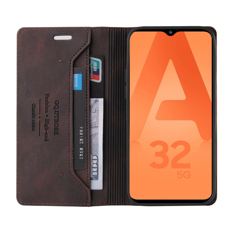 For Samsung Galaxy A32 5G Skin Feel Anti-theft Brush Horizontal Flip Leather Case with Holder & Card Slots & Wallet
