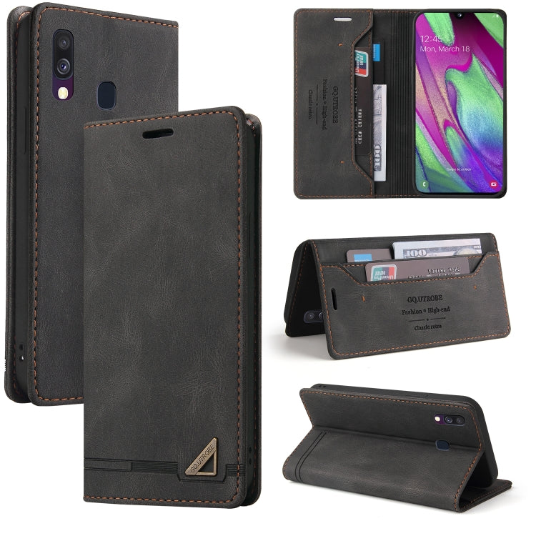 For Samsung Galaxy A40 Skin Feel Anti-theft Brush Horizontal Flip Leather Case with Holder & Card Slots & Wallet
