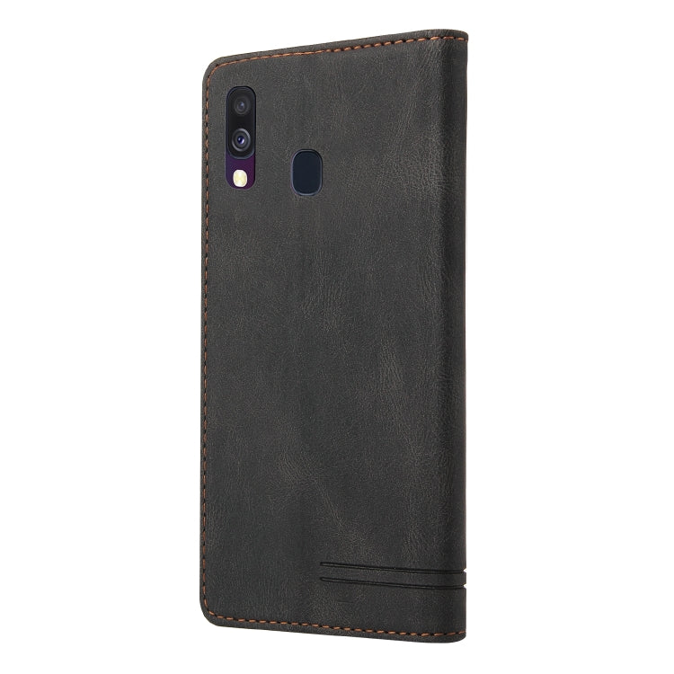 For Samsung Galaxy A40 Skin Feel Anti-theft Brush Horizontal Flip Leather Case with Holder & Card Slots & Wallet