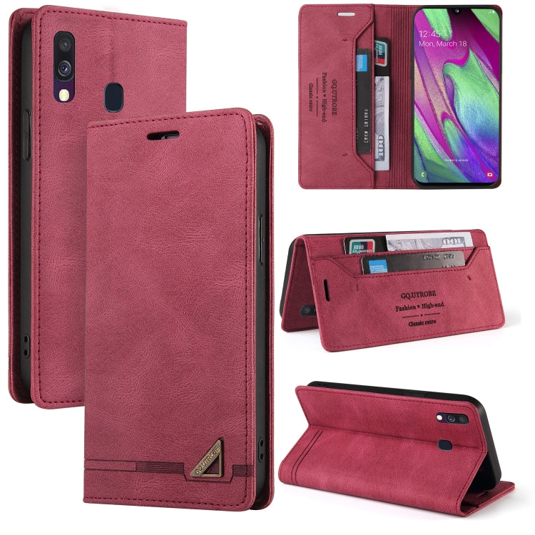 For Samsung Galaxy A40 Skin Feel Anti-theft Brush Horizontal Flip Leather Case with Holder & Card Slots & Wallet