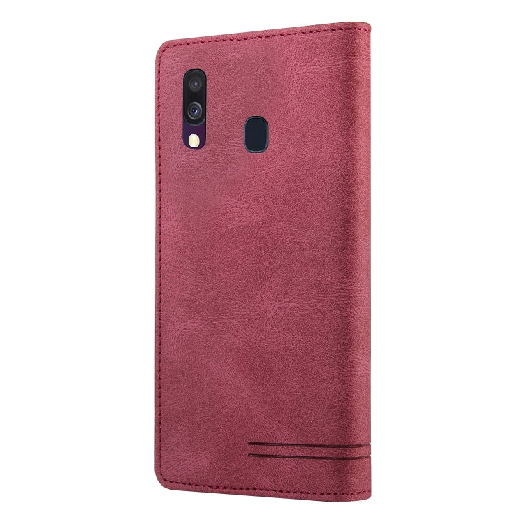 For Samsung Galaxy A40 Skin Feel Anti-theft Brush Horizontal Flip Leather Case with Holder & Card Slots & Wallet