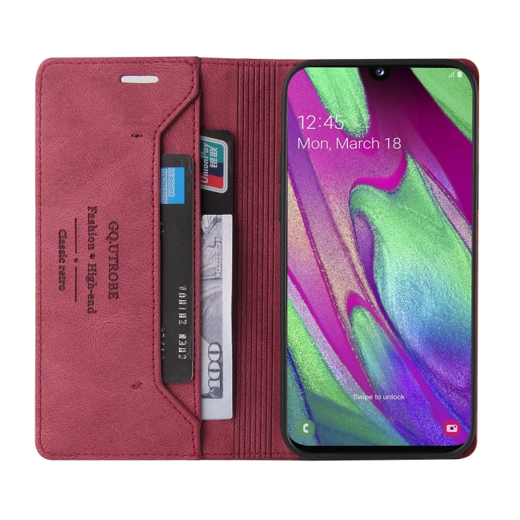 For Samsung Galaxy A40 Skin Feel Anti-theft Brush Horizontal Flip Leather Case with Holder & Card Slots & Wallet