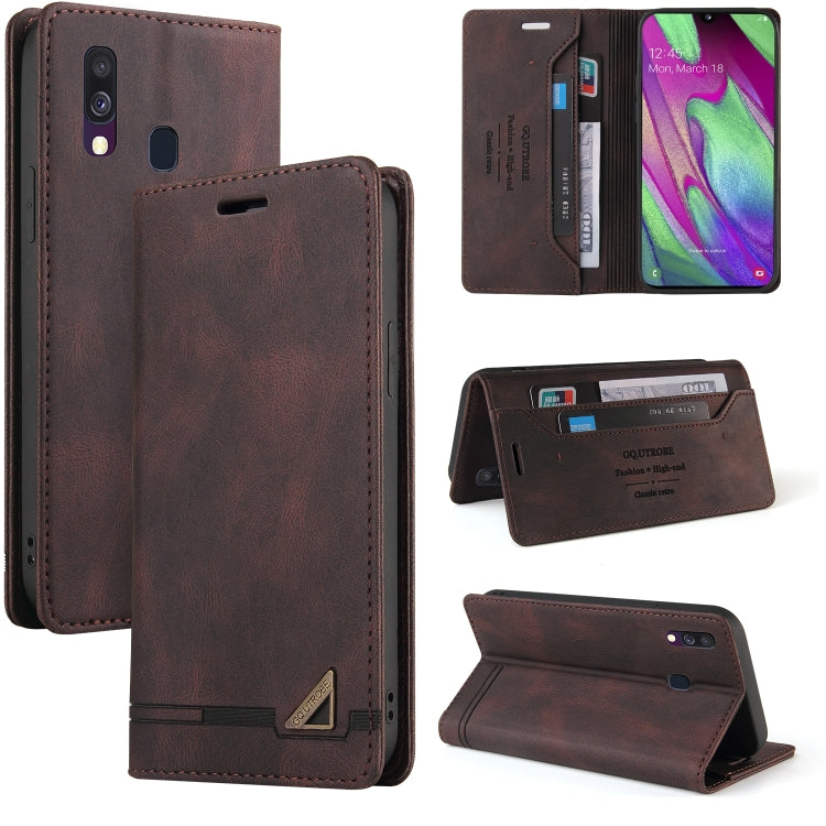 For Samsung Galaxy A40 Skin Feel Anti-theft Brush Horizontal Flip Leather Case with Holder & Card Slots & Wallet