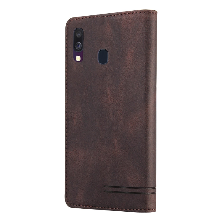For Samsung Galaxy A40 Skin Feel Anti-theft Brush Horizontal Flip Leather Case with Holder & Card Slots & Wallet