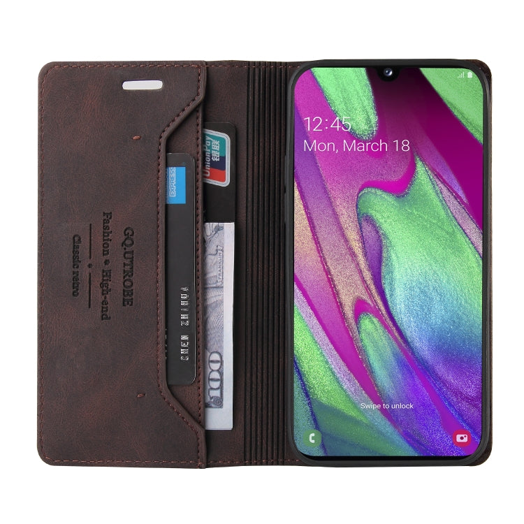 For Samsung Galaxy A40 Skin Feel Anti-theft Brush Horizontal Flip Leather Case with Holder & Card Slots & Wallet