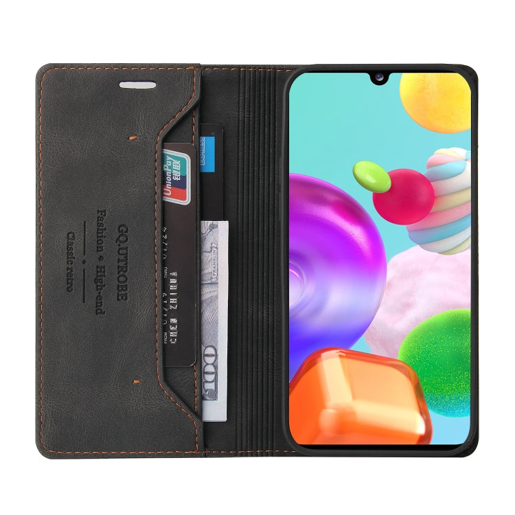 For Samsung Galaxy A41 Skin Feel Anti-theft Brush Horizontal Flip Leather Case with Holder & Card Slots & Wallet