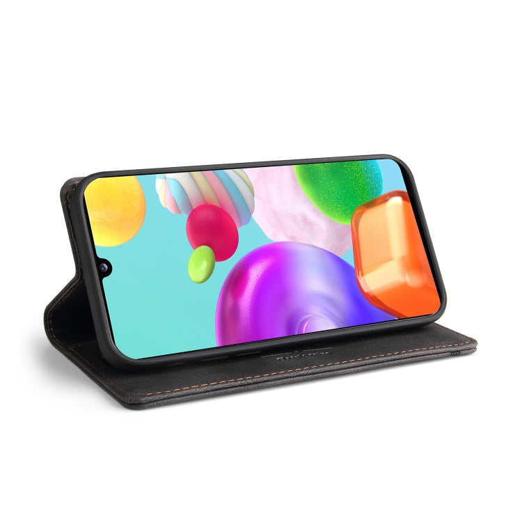For Samsung Galaxy A41 Skin Feel Anti-theft Brush Horizontal Flip Leather Case with Holder & Card Slots & Wallet