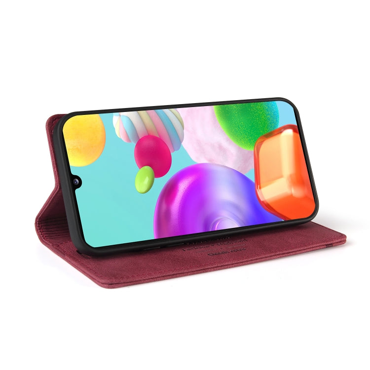 For Samsung Galaxy A41 Skin Feel Anti-theft Brush Horizontal Flip Leather Case with Holder & Card Slots & Wallet