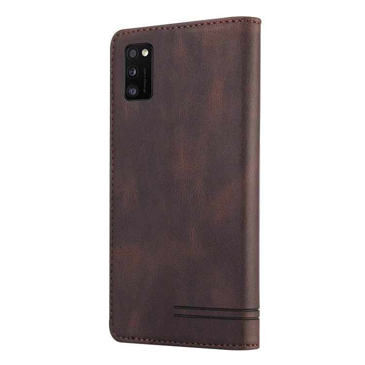 For Samsung Galaxy A41 Skin Feel Anti-theft Brush Horizontal Flip Leather Case with Holder & Card Slots & Wallet
