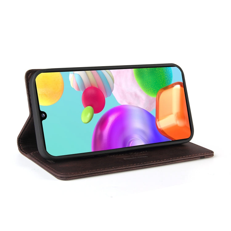 For Samsung Galaxy A41 Skin Feel Anti-theft Brush Horizontal Flip Leather Case with Holder & Card Slots & Wallet