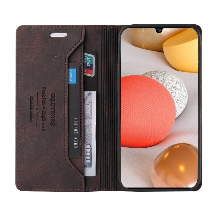 For Samsung Galaxy A42 5G Skin Feel Anti-theft Brush Horizontal Flip Leather Case with Holder & Card Slots & Wallet