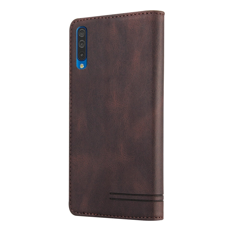 For Samsung Galaxy A70 Skin Feel Anti-theft Brush Horizontal Flip Leather Case with Holder & Card Slots & Wallet