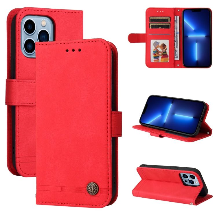 For iPhone 13 Pro Max Skin Feel Life Tree Metal Button Horizontal Flip Leather Case with Holder & Card Slot & Wallet & Photo Frame & Strap