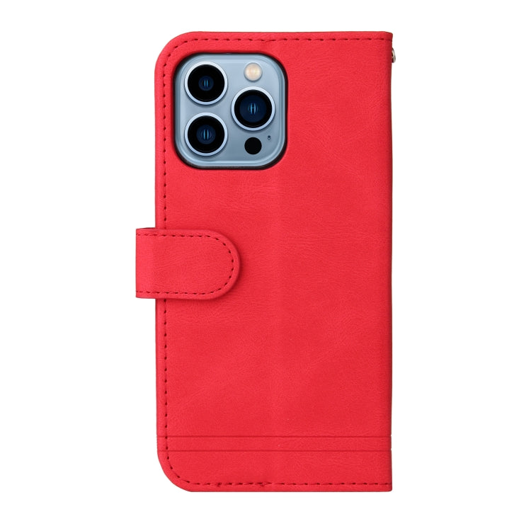 For iPhone 13 Pro Max Skin Feel Life Tree Metal Button Horizontal Flip Leather Case with Holder & Card Slot & Wallet & Photo Frame & Strap