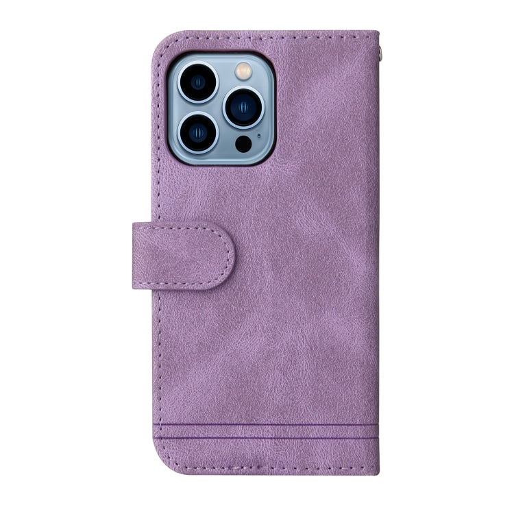 For iPhone 13 Pro Max Skin Feel Life Tree Metal Button Horizontal Flip Leather Case with Holder & Card Slot & Wallet & Photo Frame & Strap
