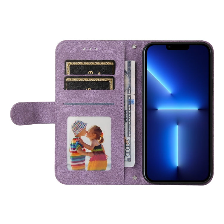 For iPhone 13 Pro Max Skin Feel Life Tree Metal Button Horizontal Flip Leather Case with Holder & Card Slot & Wallet & Photo Frame & Strap