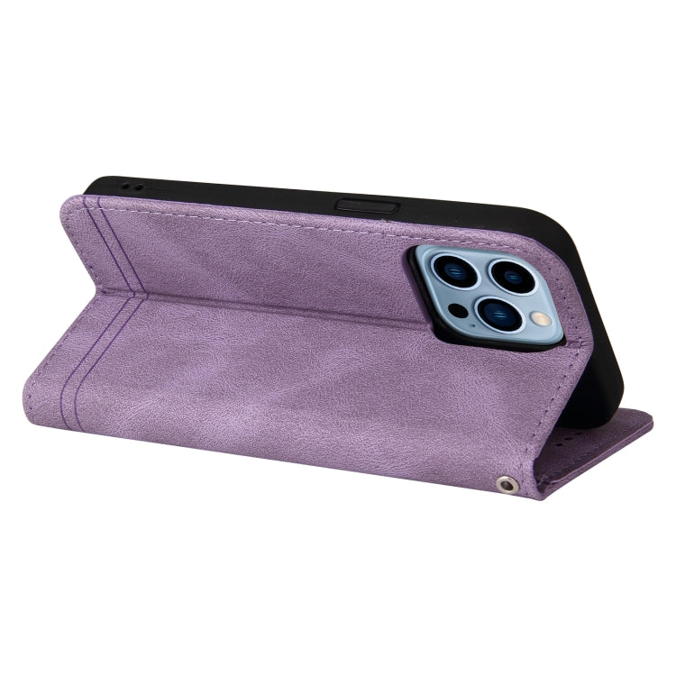 For iPhone 13 Pro Max Skin Feel Life Tree Metal Button Horizontal Flip Leather Case with Holder & Card Slot & Wallet & Photo Frame & Strap